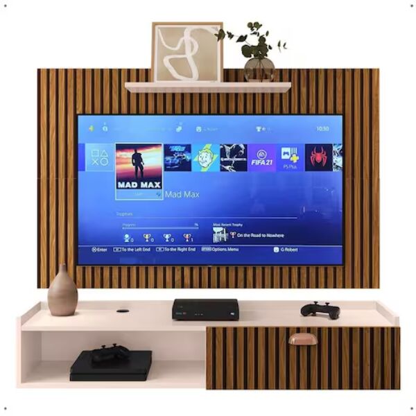 kit sala estar completa rack suspenso home classic painel star tv 32 polegadas off white/ripado lojas rpm off white