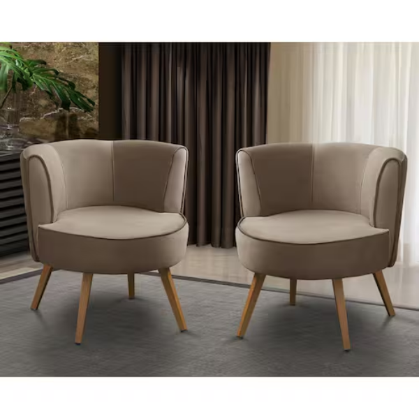 kit 2 poltronas para sala decorativa isa suede cappuccino adonai estofados marrom