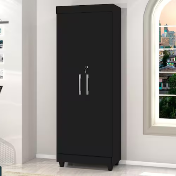 armário multiuso lavanderia com chave 2 portas 1,80m texas preto j&a