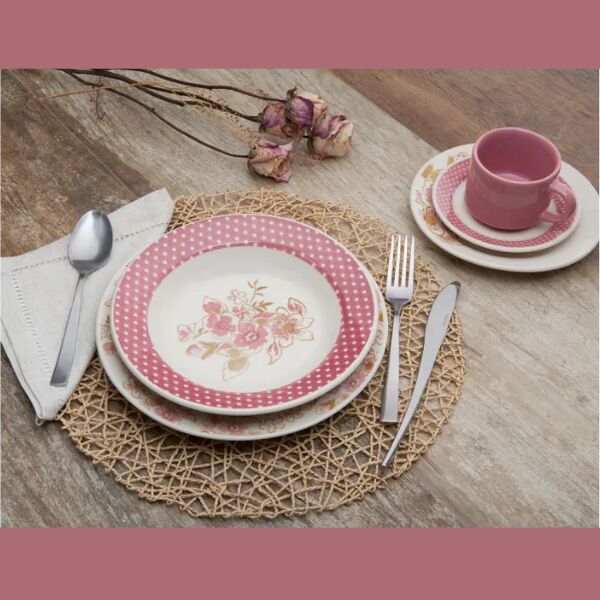 aparelho de jantar chá 30 peças biona cerâmica redondo rosa donna ae30 5160