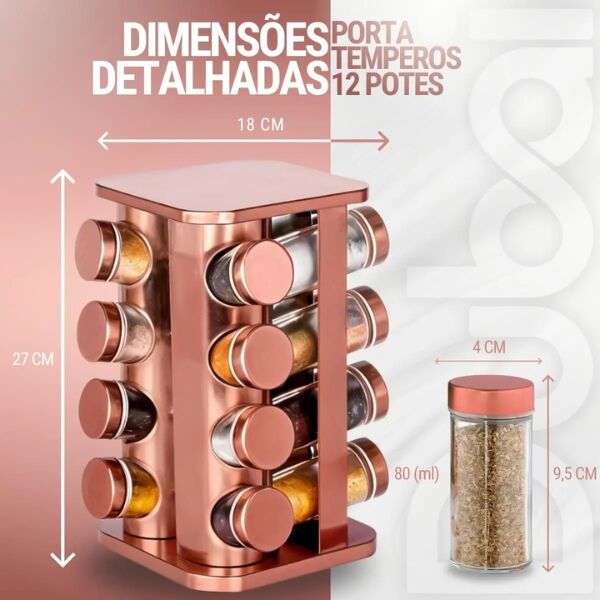 porta tempero giratório inox 16 potes quadrado rosé gold dubai