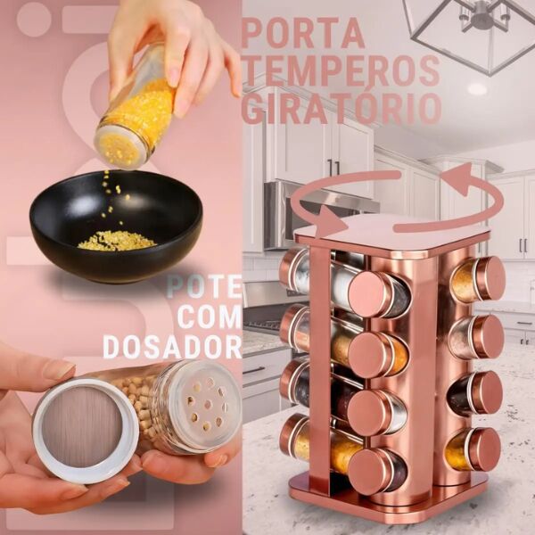 porta tempero giratório inox 16 potes quadrado rosé gold dubai