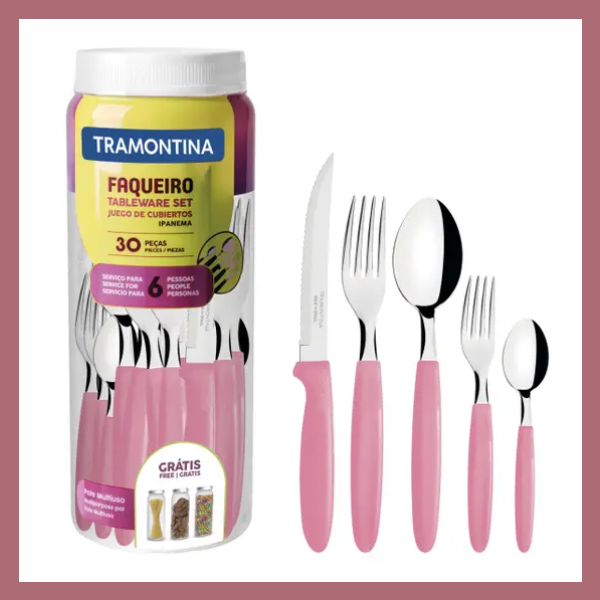 faqueiro tramontina ipanema 30 peças rosa