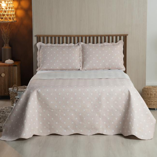 kit cobre leito colcha casal padrão 3 peças boutis estampada dupla face havana rosê