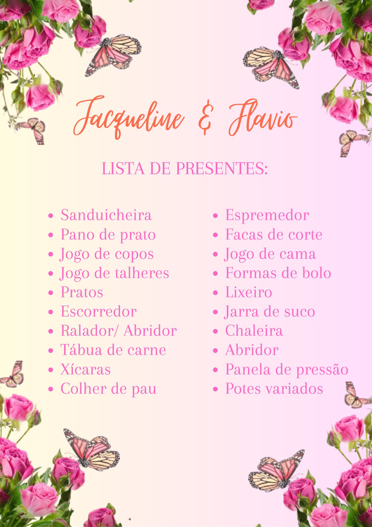 documento a4 lista para chá de casa nova delicado floral moderno minimalista